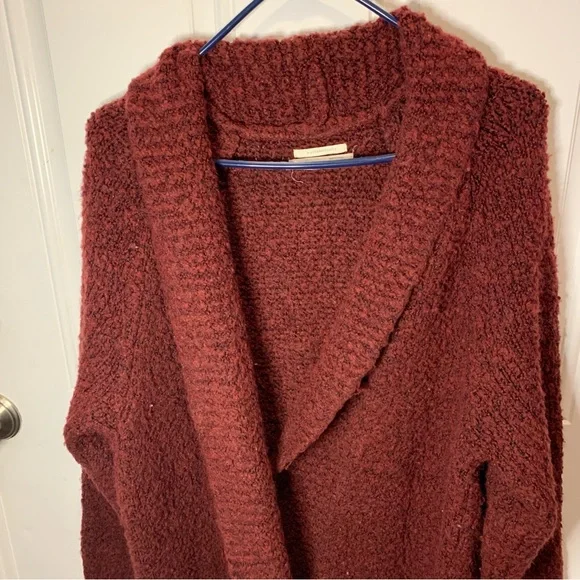 Anthropologie Lilla Cardigan Maroon Red Chunky Knit Sweater Cardigan Cozy Long - Picture 6 of 13